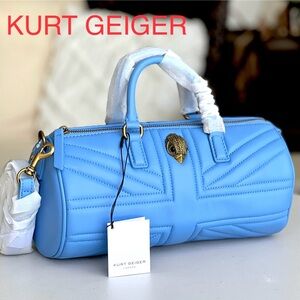 KURT GEIGER Kensington UJ Union Jack Barrel Tube satchel crossbody leather blue